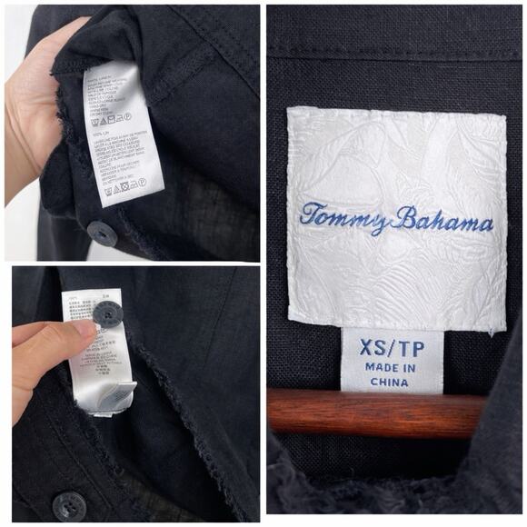Tommy Bahama Black Linen Cropped Jacket Frayed Hem Button Front XS - Picture 3 of 8